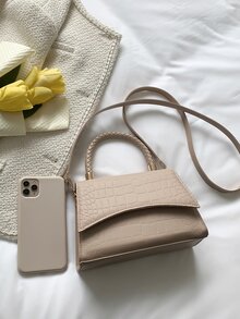 防水、輕盈、商務休閒鱷魚紋壓花翻蓋方形包適合青少年女大學生、菜鳥和白領，非常適合辦公室、大學、工作、商務、通勤 - 卡其色 - 查看 6