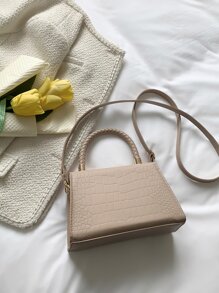 防水、輕盈、商務休閒鱷魚紋壓花翻蓋方形包適合青少年女大學生、菜鳥和白領，非常適合辦公室、大學、工作、商務、通勤 - 卡其色 - 查看 7