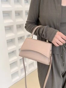 防水、輕盈、商務休閒鱷魚紋壓花翻蓋方形包適合青少年女大學生、菜鳥和白領，非常適合辦公室、大學、工作、商務、通勤 - 卡其色 - 查看 8