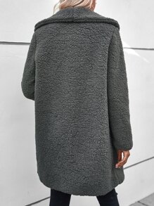 Open Front Teddy Coat - Grey - View 2