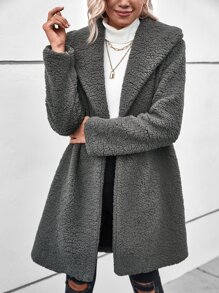 Open Front Teddy Coat - Grey - View 4