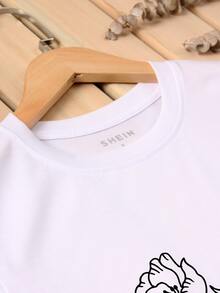 Figure And Floral Print Tee - White - View 3