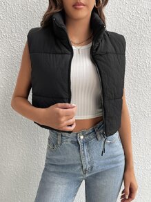 SHEIN Tall Zip Up Vest Padded Coat For Winter - Black - View 1