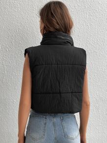 SHEIN Tall Zip Up Vest Padded Coat For Winter - Black - View 2