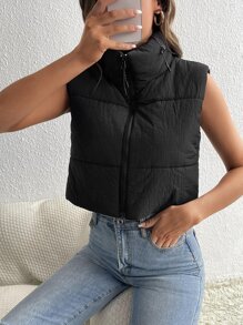 SHEIN Tall Zip Up Vest Padded Coat For Winter - Black - View 3