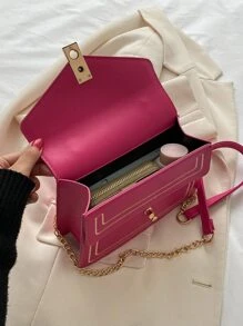 螢光紅刺繡細節翻蓋方包 - 玫紅色 - 查看 4