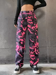 SHEIN Unity Camo Print Flap Pocket Cargo Trousers - Multicolor - View 1