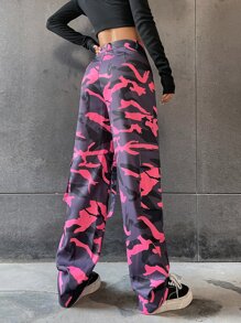 SHEIN Unity Camo Print Flap Pocket Cargo Trousers - Multicolor - View 2