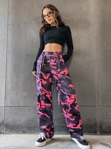 SHEIN Unity Camo Print Flap Pocket Cargo Trousers - Multicolor - View 3