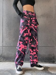 SHEIN Unity Camo Print Flap Pocket Cargo Trousers - Multicolor - View 4
