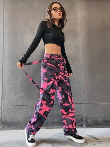 SHEIN Unity Camo Print Flap Pocket Cargo Trousers - Multicolor - View 5