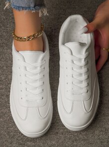 Lace-up Front Skate Shoes - White - View 1