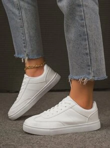 Lace-up Front Skate Shoes - White - View 7