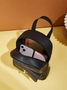 迷你绗缝扭锁经典背包书包，返校，便携，轻便，适合青少年女孩、女士、大学生、男孩和男士办公室、度假，非常适合返校、中学、高中、大学 - 黑色 - 查看 4