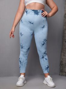 Easithlete 大碼紮染緊縮褶皺臀部運動打底褲 - 淺藍色 - 查看 4