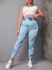 Easithlete 大碼紮染緊縮褶皺臀部運動打底褲 - 淺藍色 - 查看 5