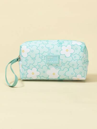 1个装花卉图案方形化妆包收纳盒，化妆品整理包，女士礼物，圣诞礼物，女士礼品创意，化妆包，旅行必备