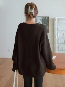 DAZY 放肩肋編針織毛衣 - 巧克力棕 - 查看 2