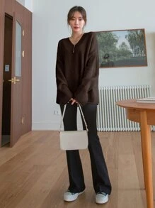 DAZY 放肩肋編針織毛衣 - 巧克力棕 - 查看 4