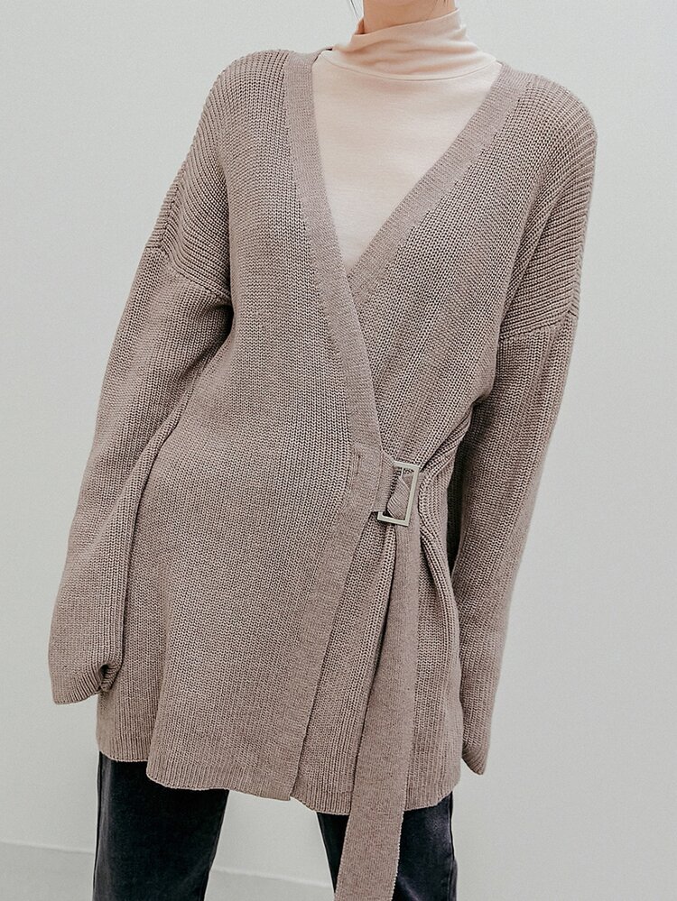 Drop Shoulder Buckle Detail Cardigan