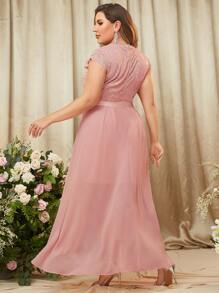 MIUSOL Đầm Plus Size Bất đối xứng Tương phản ren màu trơn Hấp dẫn - Màu Hồng baby - Xem 2