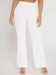 SHEIN PETITE High Waist Flare Leg Trousers - White - View 1
