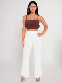 SHEIN PETITE High Waist Flare Leg Trousers - White - View 3