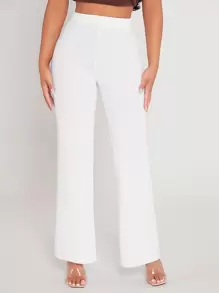 SHEIN PETITE High Waist Flare Leg Trousers - White - View 4