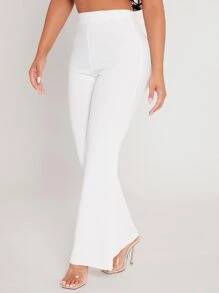 SHEIN PETITE High Waist Flare Leg Trousers - White - View 5