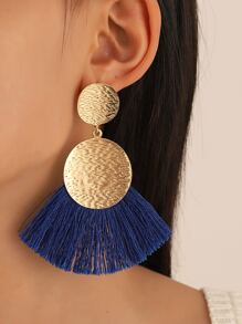 紋理質感金屬耳墜 - 寶藍色 - 查看 1