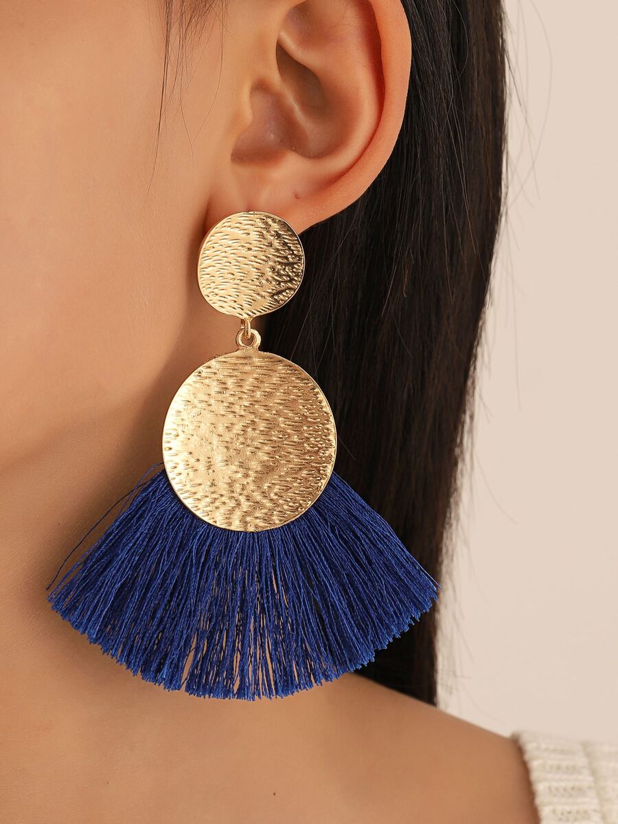 紋理質感金屬耳墜 - 寶藍色 - 查看 1