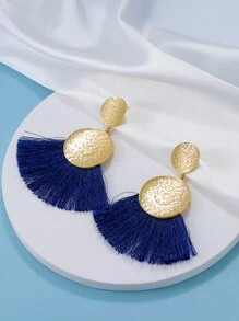 紋理質感金屬耳墜 - 寶藍色 - 查看 2