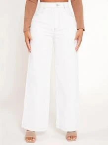 SHEIN PETITE High Waist Wide Leg Trousers - White - View 1
