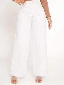 SHEIN PETITE High Waist Wide Leg Trousers - White - View 3