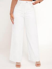 SHEIN PETITE High Waist Wide Leg Trousers - White - View 4
