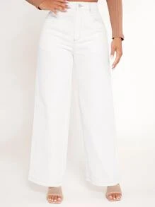 SHEIN PETITE High Waist Wide Leg Trousers - White - View 6
