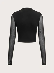 ROMWE PUNK Skull & Letter Graphic Contrast Mesh Tee - Black - View 2