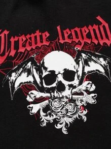 ROMWE PUNK Skull & Letter Graphic Contrast Mesh Tee - Black - View 3