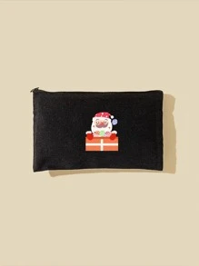 Christmas 1pc Santa Claus Pattern Makeup Bag - Black - View 1