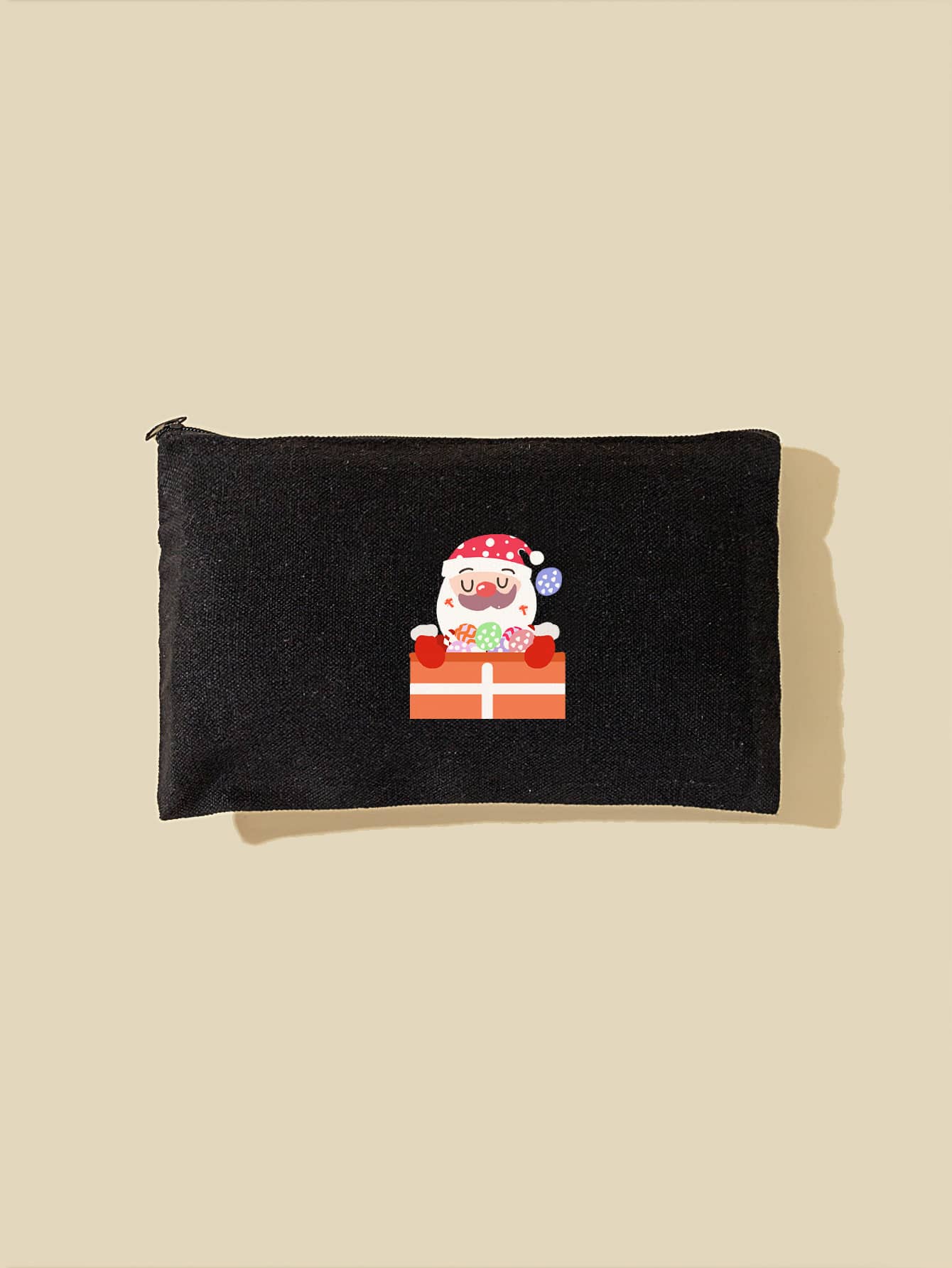 Christmas 1pc Santa Claus Pattern Makeup Bag - Black - View 1