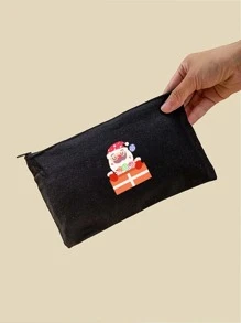 Christmas 1pc Santa Claus Pattern Makeup Bag - Black - View 4