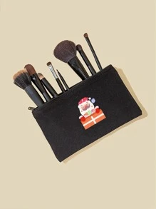 Christmas 1pc Santa Claus Pattern Makeup Bag - Black - View 5