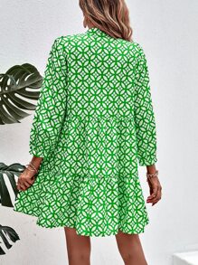 Aveloria Floral Print Tie Neck Smock Dress - Green - View 2