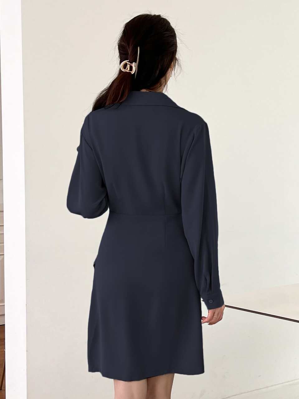 Solid Wrap Ruched Shirt Dress