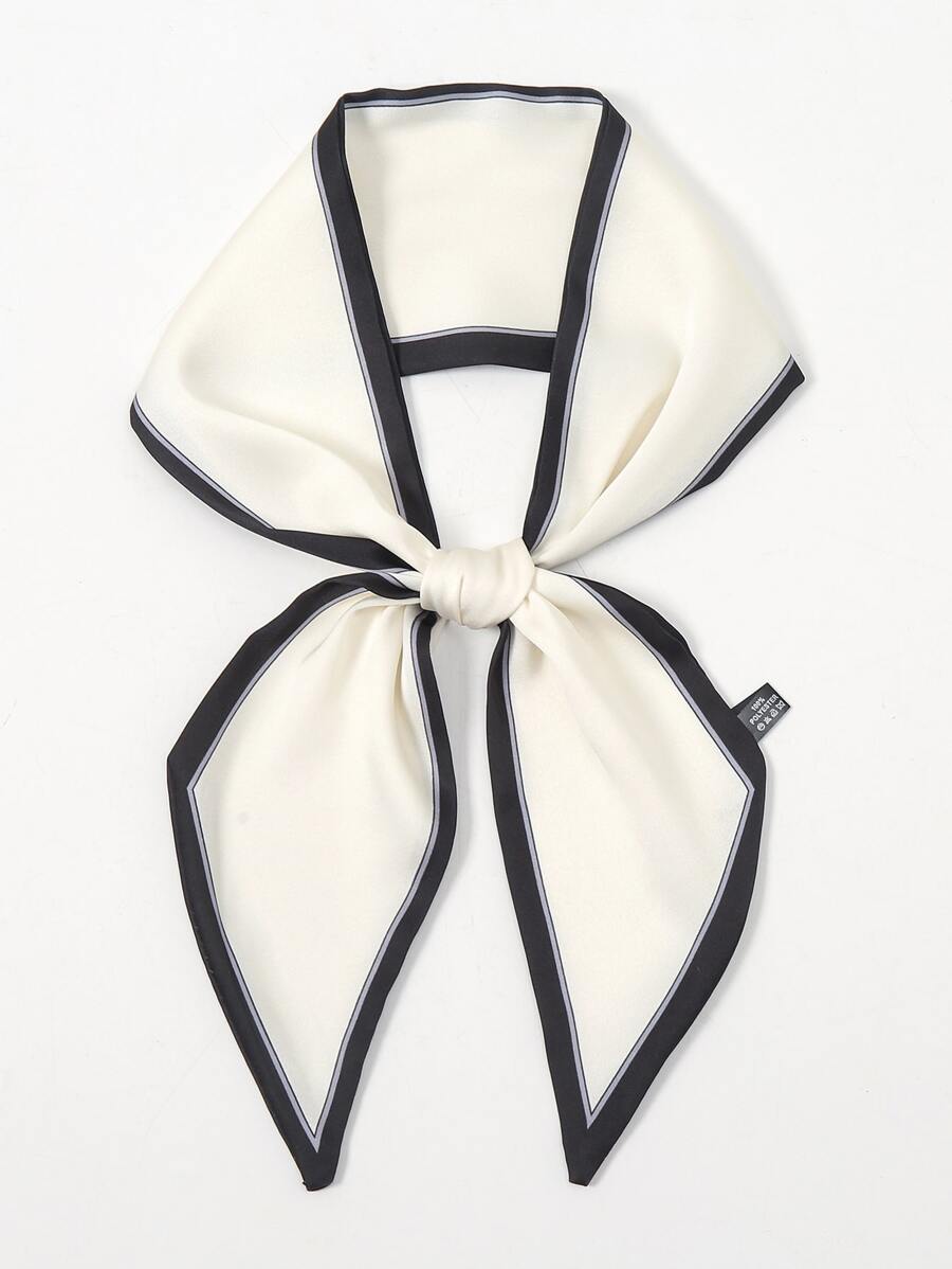 Elegant Striped Pattern Skinny Scarf - Beige - View 1
