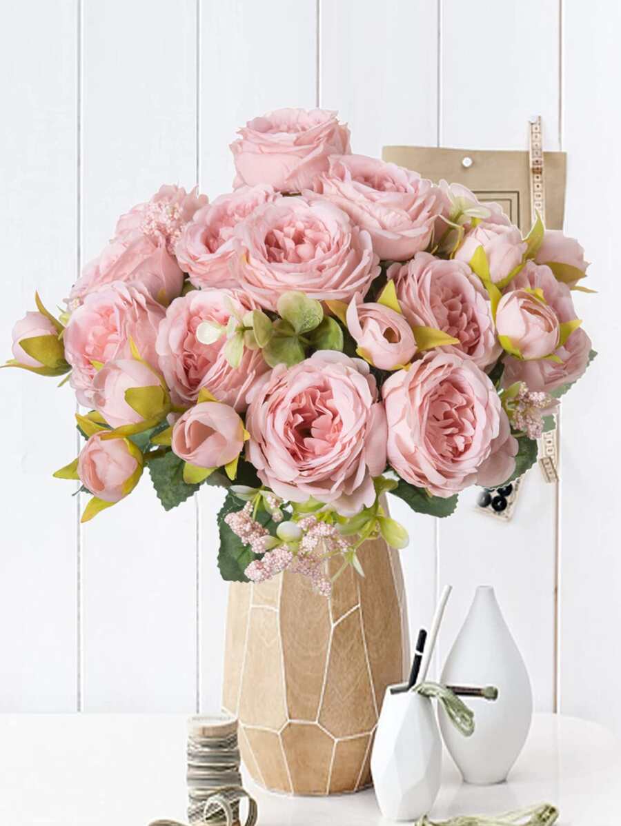 1PC Artificial Peony Bouquet Wedding Decoration Bride Holding Flower Basket Decoration Birthday Party Party Site Decoration Home Dining Room Bedroom Window Sill Decoration Vine Valentine's Day New Year Decoration Outdoor Garden, Valentine Day, Gift - Pink - View 1