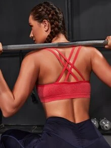 Yoga Basic Criss Cross Back Sports Bra - Red - View 1