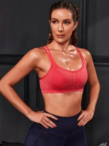 Yoga Basic Criss Cross Back Sports Bra - Red - View 2