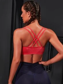 Yoga Basic Criss Cross Back Sports Bra - Red - View 3