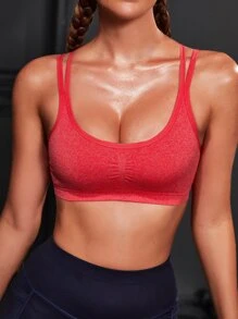 Yoga Basic Criss Cross Back Sports Bra - Red - View 4